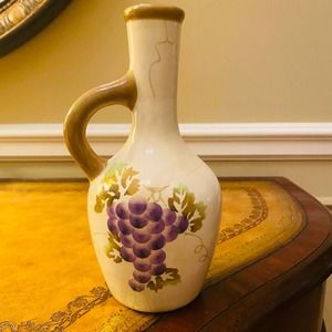 Casa Elite Oil Vinegar Wine Decanter hand painted grapes bottle